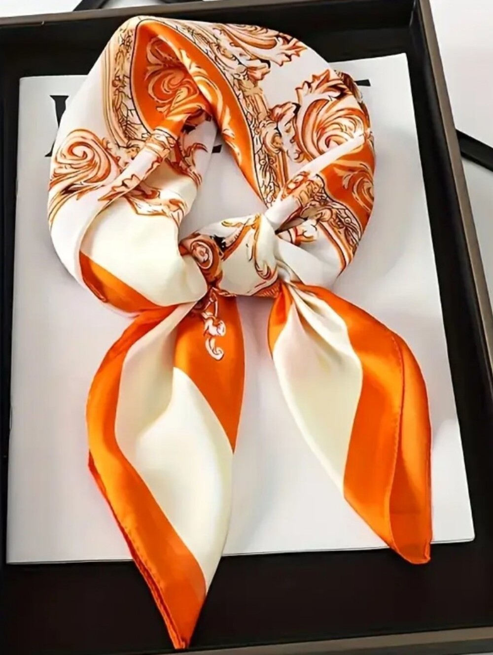 Silk-feel Orange & Cream Fashion Scarf Head Scarf
